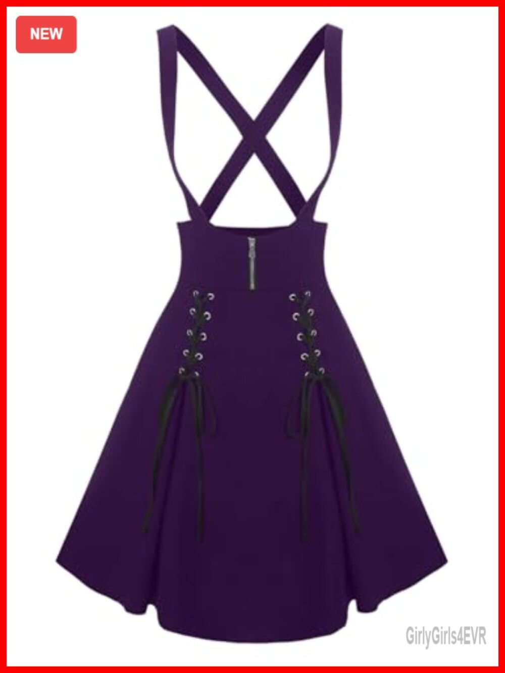 Gothic Lace Up Suspender Skirt Crisscross Strap A-Line Midi Skirt with Zipper